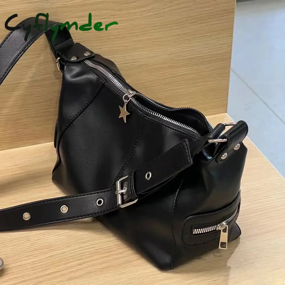 Cyflymder Y2K Korean Gothic Star Girl Black Hand Bag Harajuku Aesthetic Vintage Purse Crossbody