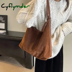Cyflymder Y2K Korean Vintage Brown Suede Bag Harajuku Aesthetic Purse Emo Hobo Handbags Shoulder