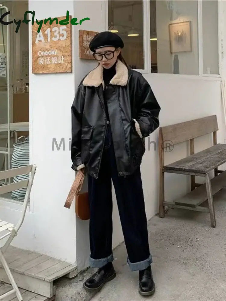 Cyflymder Y2k Lapel Long Sleeved Short Leather Jacket Women Vintage Slim Brown Cropped Coat 2024 New Fashion Lady