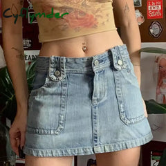 Cyflymder Y2K Preppy Retro Jeans Mini Skirt Korean Fashion High Waist Denim Pencil Chic Women