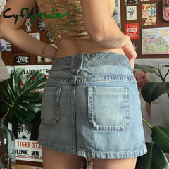 Cyflymder Y2K Preppy Retro Jeans Mini Skirt Korean Fashion High Waist Denim Pencil Chic Women