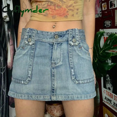 Cyflymder Y2K Preppy Retro Jeans Mini Skirt Korean Fashion High Waist Denim Pencil Chic Women