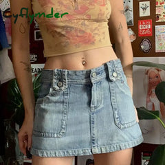 Cyflymder Y2K Preppy Retro Jeans Mini Skirt Korean Fashion High Waist Denim Pencil Chic Women