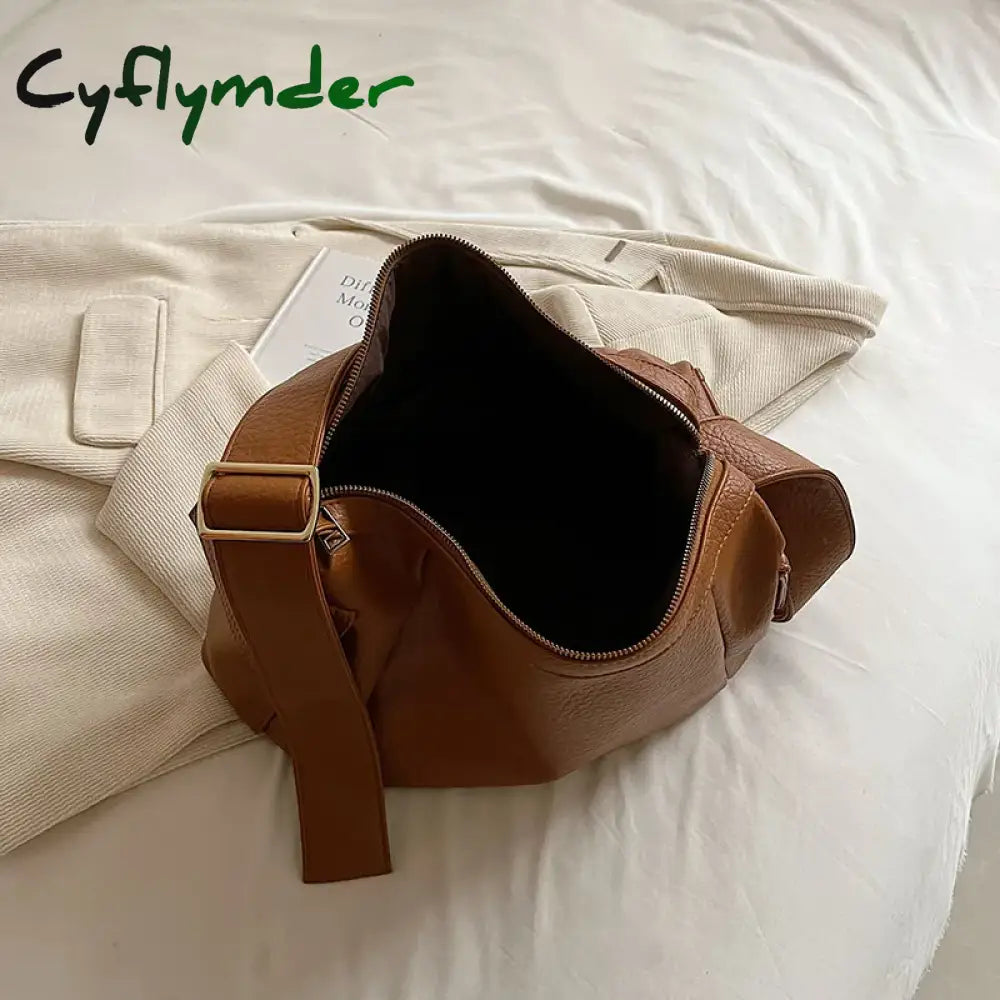 Cyflymder Y2K Solid Color Big Shoulder Bags For Women Korean Fashion Lady Retro Pu Leather Underarm