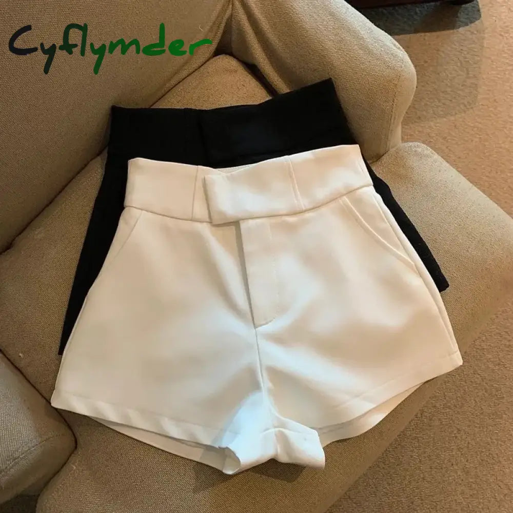 Cyflymder Y2K Streetwear Black Shorts Women Elegant High Waist White A Line Wide Leg Suit Short