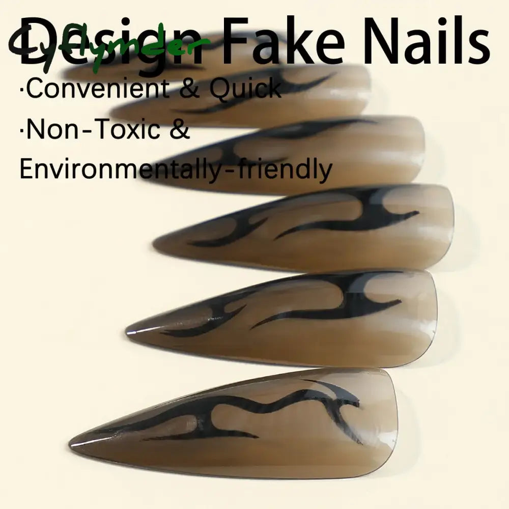 Cyflymder Y2K Super Long Stiletto Nails Halloween Fake Press On Black Acrylic Nail Kits False For