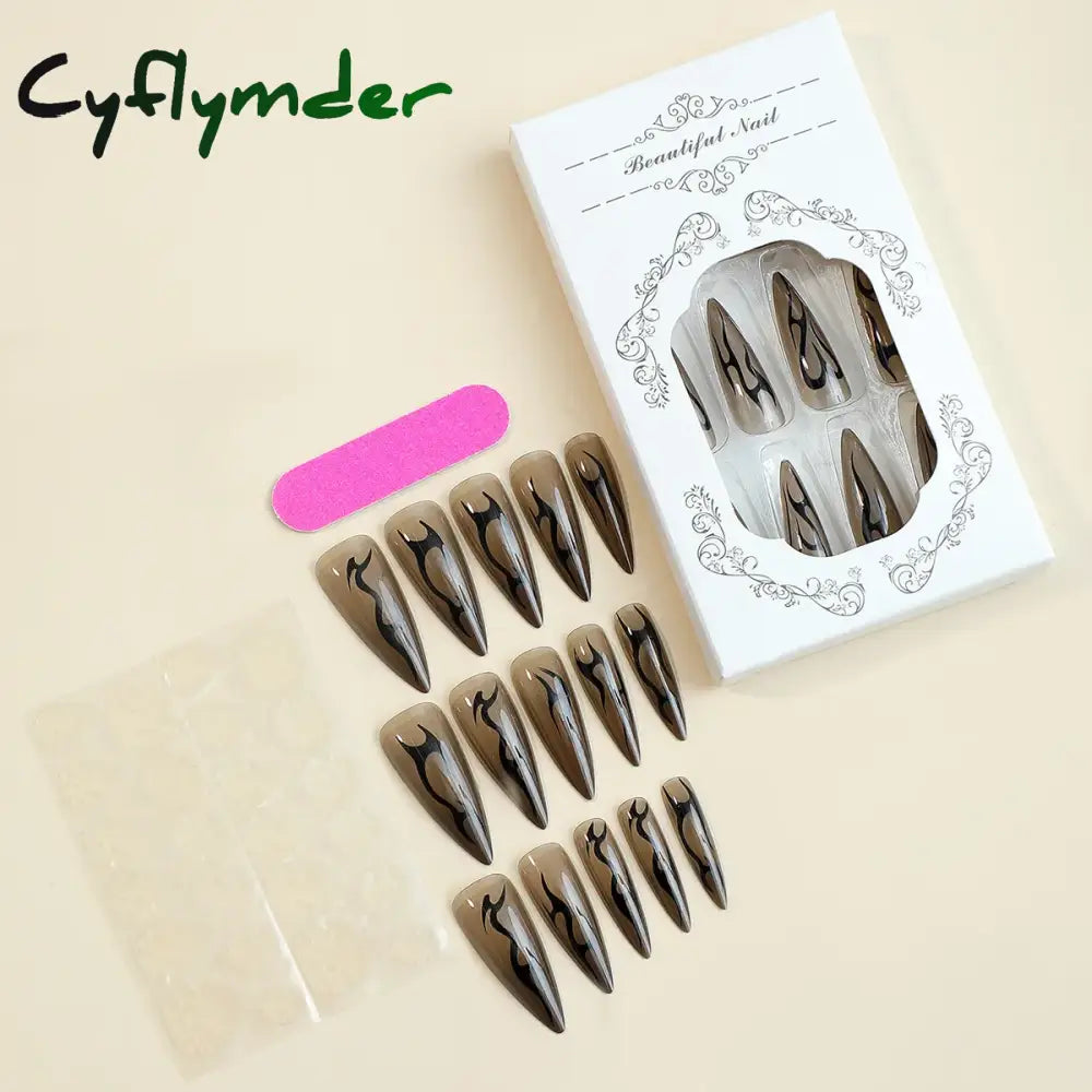 Cyflymder Y2K Super Long Stiletto Nails Halloween Fake Press On Black Acrylic Nail Kits False For