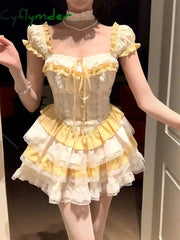 Y2k Vintage Chic Lace Up Party Dress Women Bow Elegant One Piece Dress Female Princess Sleeveless Slim Sweet Mini Dress Summer