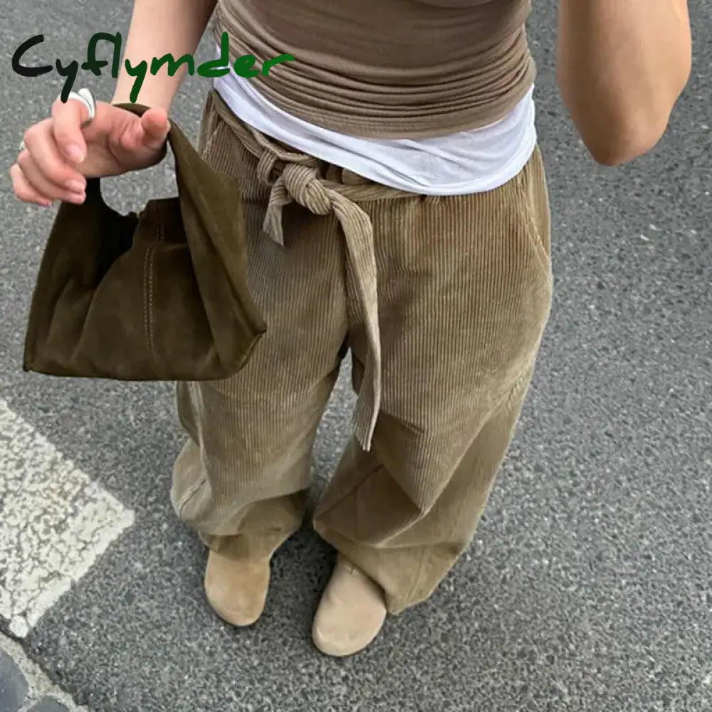 Cyflymder Y2k Vintage Corduroy Pants Woman Harajuku Baggy Basic Korean Fashion Casual Trousers America Retro Wide