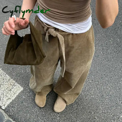 Cyflymder Y2k Vintage Corduroy Pants Woman Harajuku Baggy Basic Korean Fashion Casual Trousers America Retro Wide