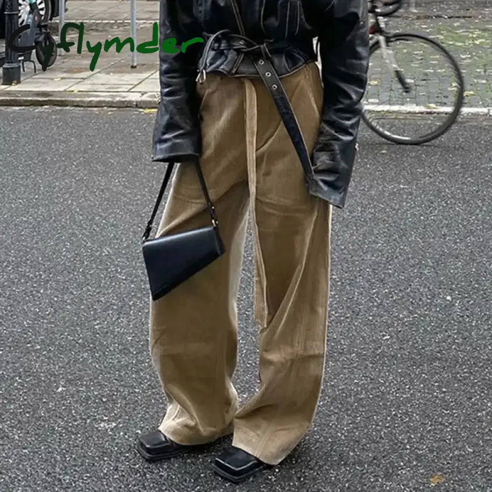 Cyflymder Y2k Vintage Corduroy Pants Woman Harajuku Baggy Basic Korean Fashion Casual Trousers America Retro Wide