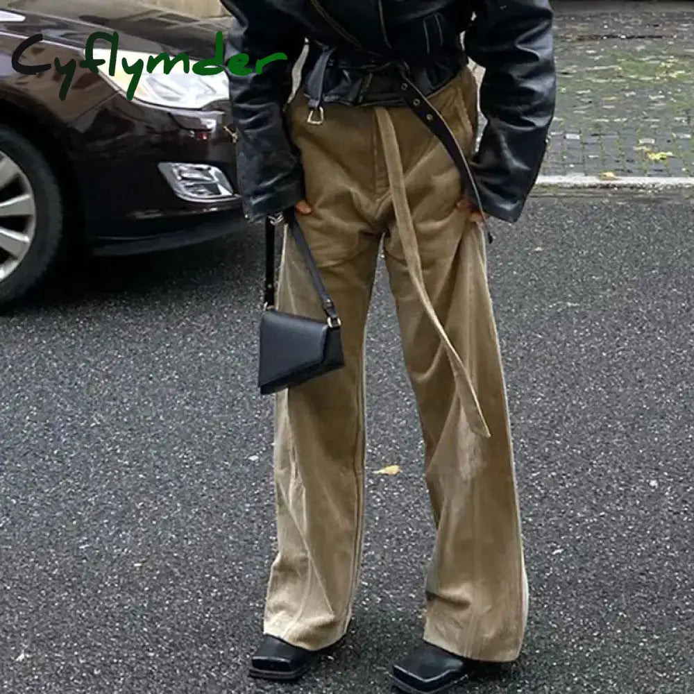 Cyflymder Y2k Vintage Corduroy Pants Woman Harajuku Baggy Basic Korean Fashion Casual Trousers America Retro Wide