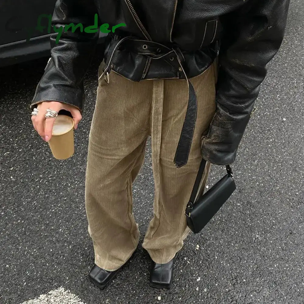 Cyflymder Y2k Vintage Corduroy Pants Woman Harajuku Baggy Basic Korean Fashion Casual Trousers America Retro Wide