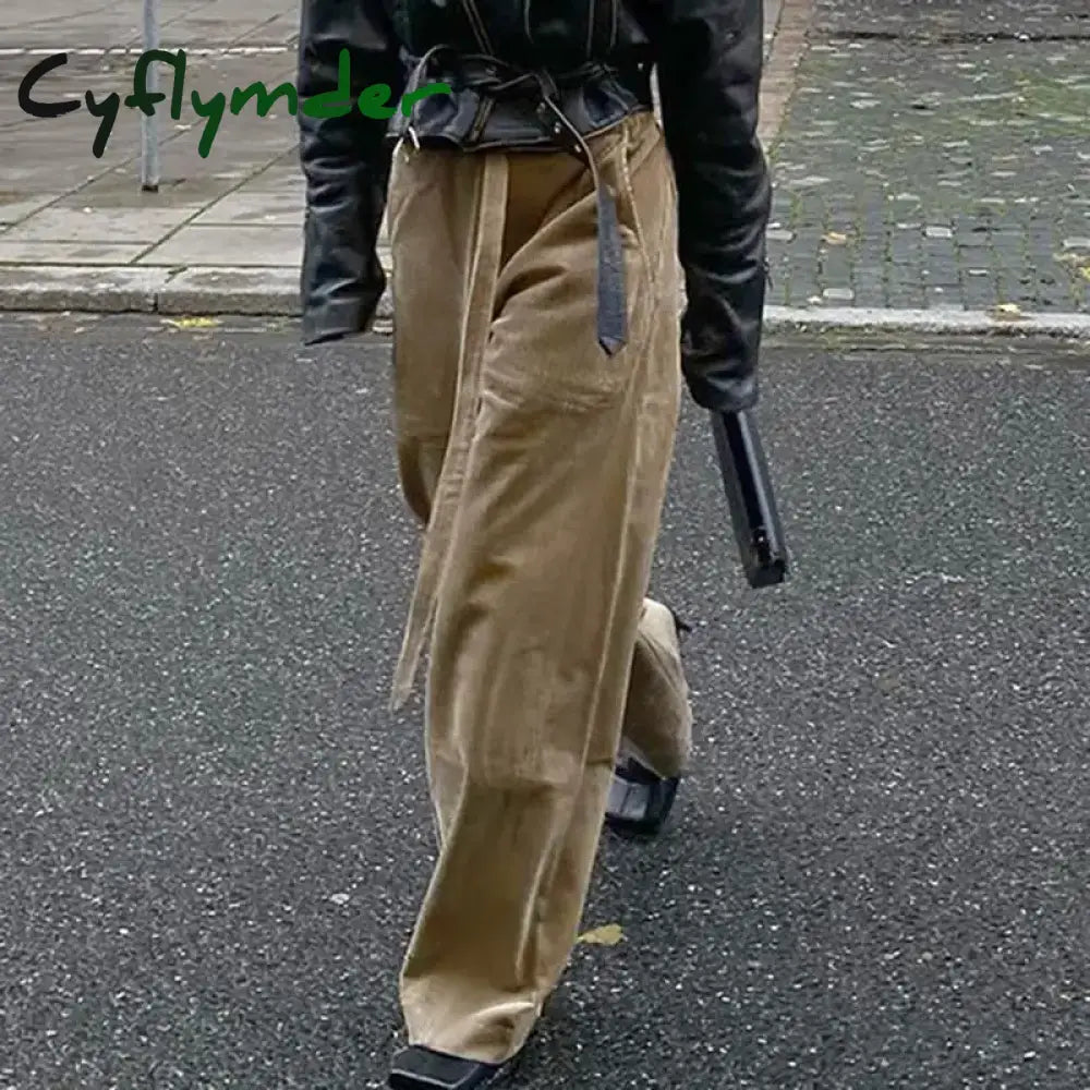 Cyflymder Y2k Vintage Corduroy Pants Woman Harajuku Baggy Basic Korean Fashion Casual Trousers America Retro Wide