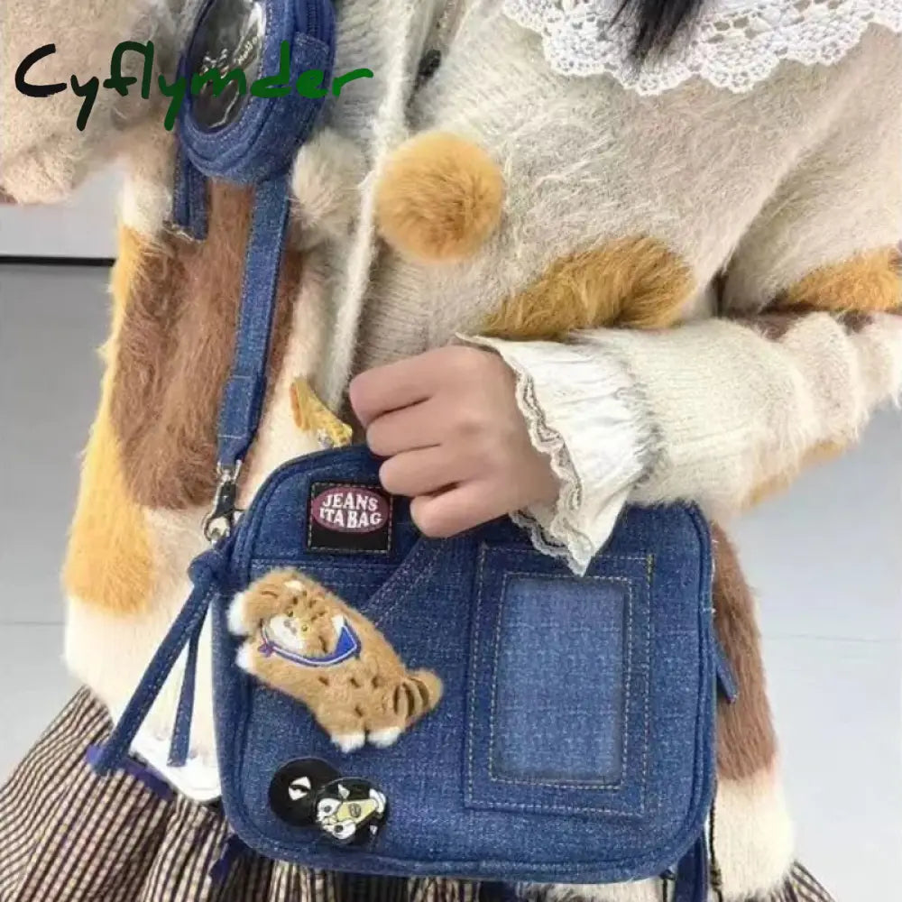 Cyflymder Y2K Vintage Denim Handbag Cute Casual Fashion Chase Star Pain Bag Spring New Designer