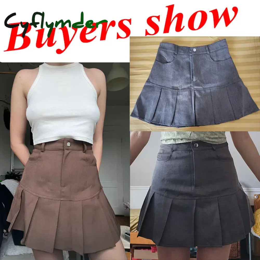 Cyflymder Y2K Vintage High Waist Pleated Skirt Women College Style Uniforms Safety Pants Mini