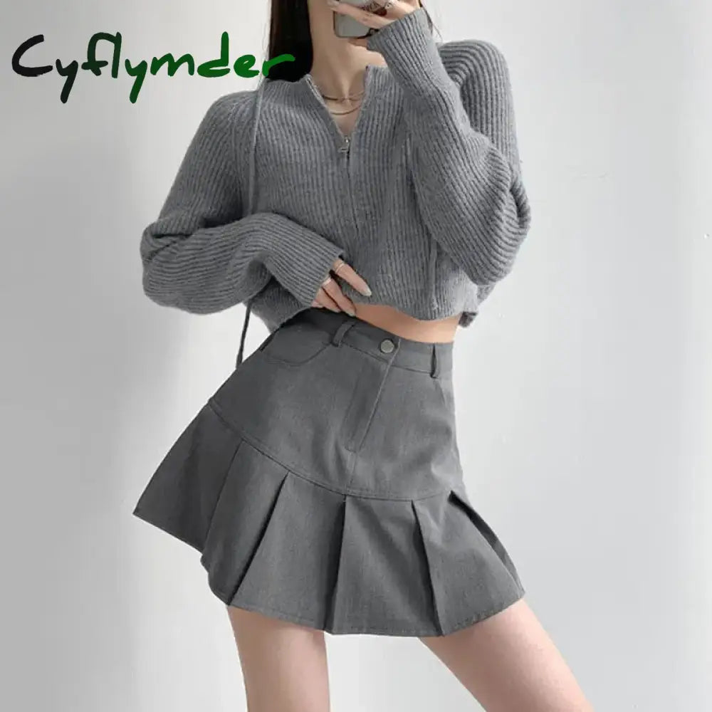 Cyflymder Y2K Vintage High Waist Pleated Skirt Women College Style Uniforms Safety Pants Mini