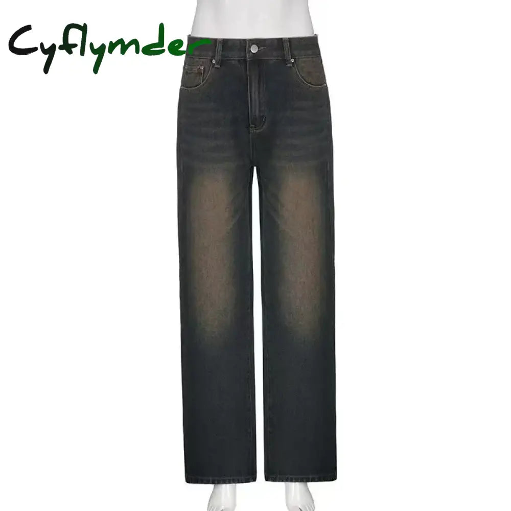 Cyflymder Y2K Women Korean Vintage Streetwear Baggy Jeans High Waisted Straight Wide Leg Pants