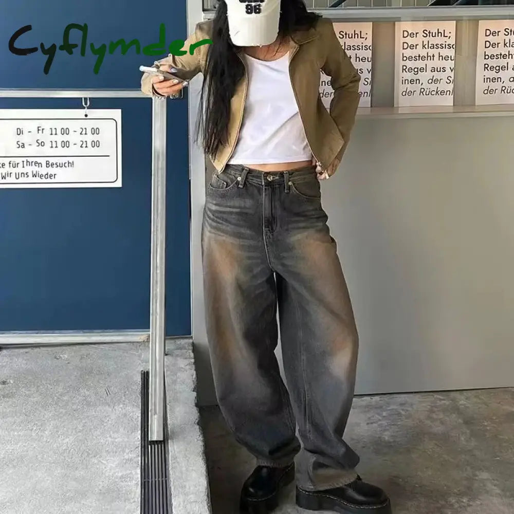Cyflymder Y2K Women Korean Vintage Streetwear Baggy Jeans High Waisted Straight Wide Leg Pants