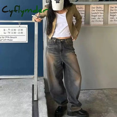Cyflymder Y2K Women Korean Vintage Streetwear Baggy Jeans High Waisted Straight Wide Leg Pants