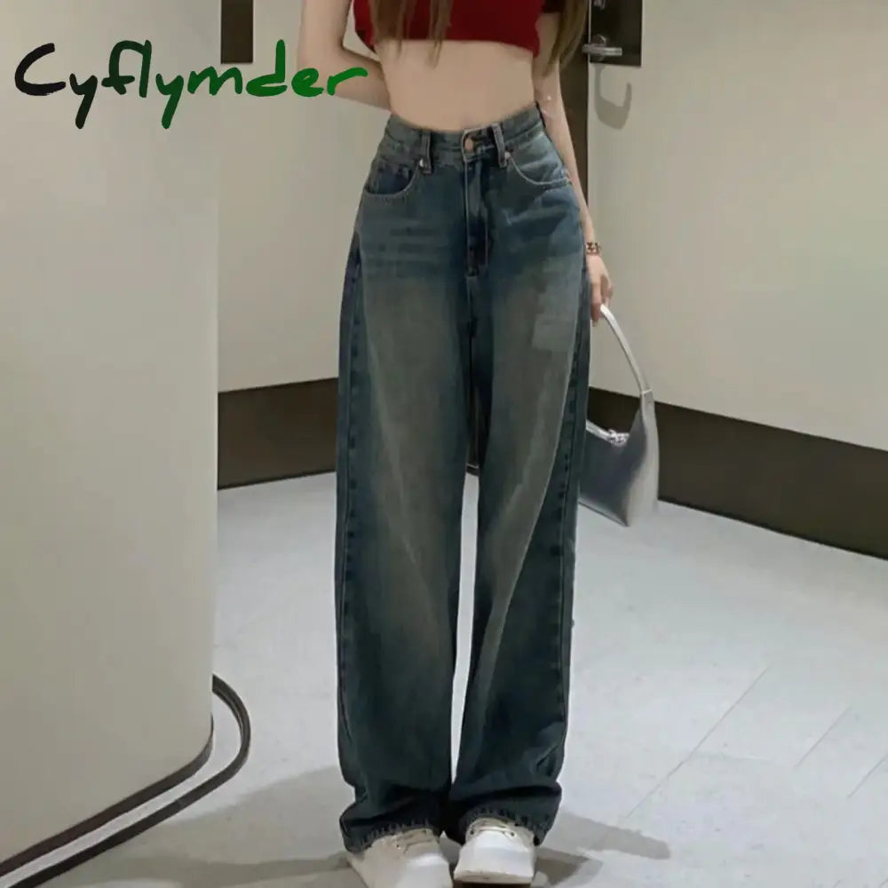 Y2k Women Vintage Streetwear Korean Baggy Blue Jeans High Waist Straight Wide Leg Pants Denim Trousers Fairy Grunge Alt Clothes