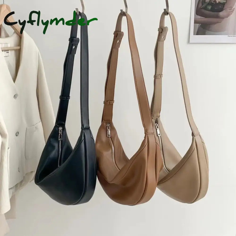 Cyflymder Zipper Women’s Bag Korean Designer Middle Hobos Women Handbags High Quality Pu Leather
