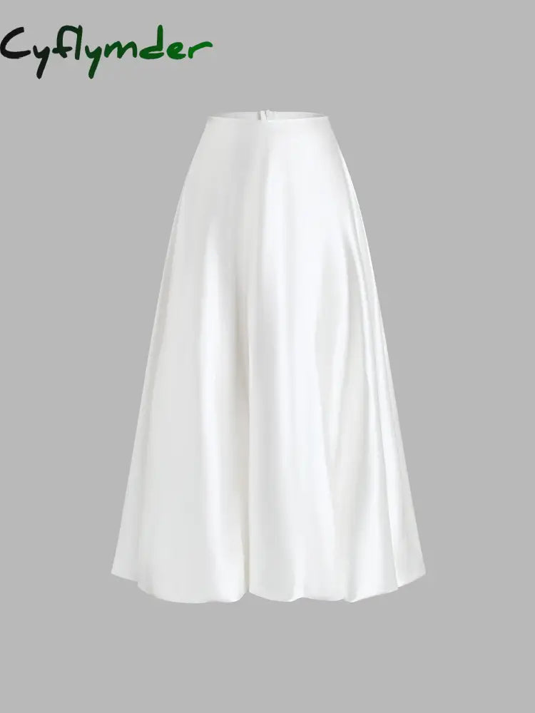 Cyflymder- Zippered Satin A-Line Midi Skirt Skirts