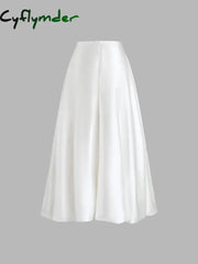 Cyflymder- Zippered Satin A-Line Midi Skirt Skirts