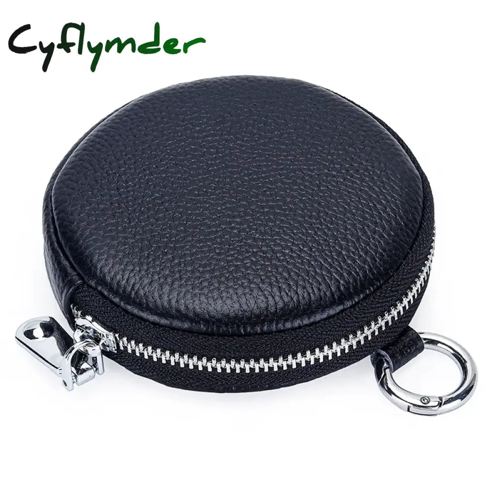 Coin Purse Change Pouch for Women Key Ring Wallet Minimalist Small Item Storage Bag Genuine Leather Round Purse with Zipper