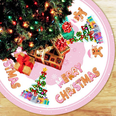 Lanfubeisi 48 inch Pink Christmas Tree Skirt,Pink Gingerbread Christmas Decor,Gingerbread Tree Skirt, for Christmas Decorations Home Party Decor