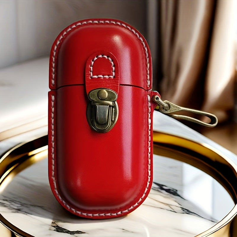 Cyflymder  Vintage Hand-Stitched Genuine Leather Wallet, Portable Pressure-Resistant Glasses Case with Hook, Top-Layer Cowhide Coin Earphone Key Storage Box, Genuine Leather Lined, Buckle Closure - Ideal for Valentine's Day &