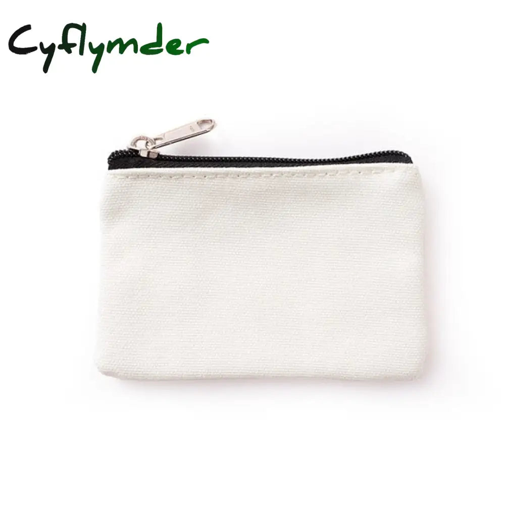 Diy Plain Canvas Cotton Bag Pure Zipper Coin Key Money Pocket Women Men Hand-Held Purse Small