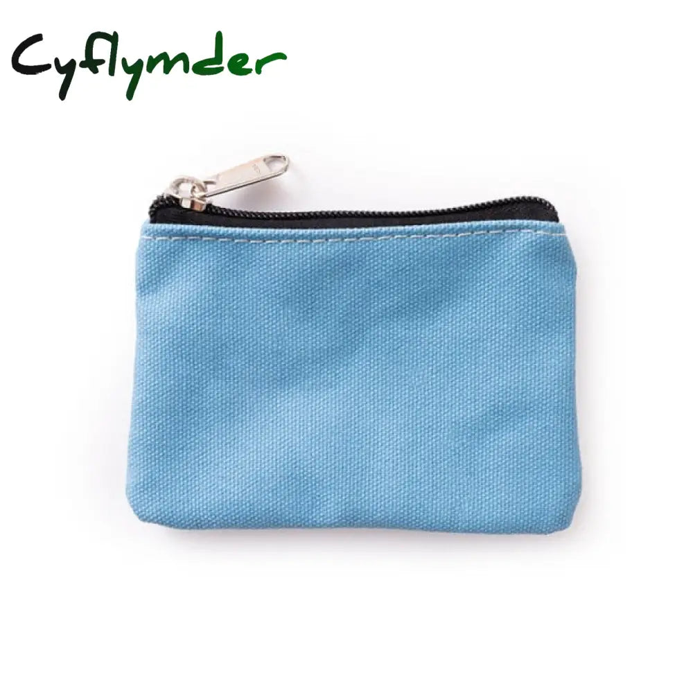 Diy Plain Canvas Cotton Bag Pure Zipper Coin Key Money Pocket Women Men Hand-Held Purse Small