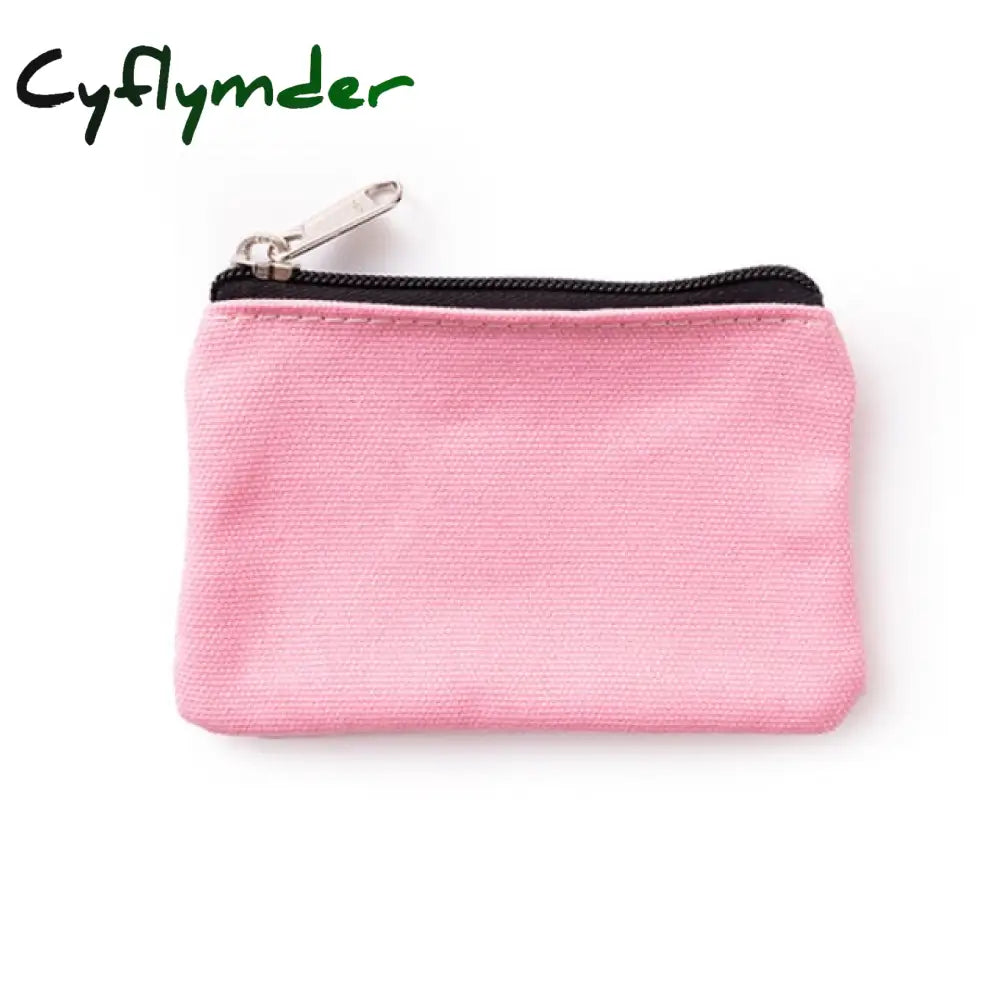 Diy Plain Canvas Cotton Bag Pure Zipper Coin Key Money Pocket Women Men Hand-Held Purse Small