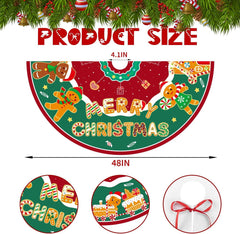 Lanfubeisi 48 inch Christmas Tree Skirt, Traditional Red Green Xmas Tree Mat with Cute Gingerbread Man Candy Train, Large Whimsical Holiday Floor Carpet for Christmas Decorations Home Party Decor