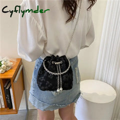 Elegant Women Bucket Bag New Fashion Korean Style Summer Crossbody Black Chain Designer Bags Black