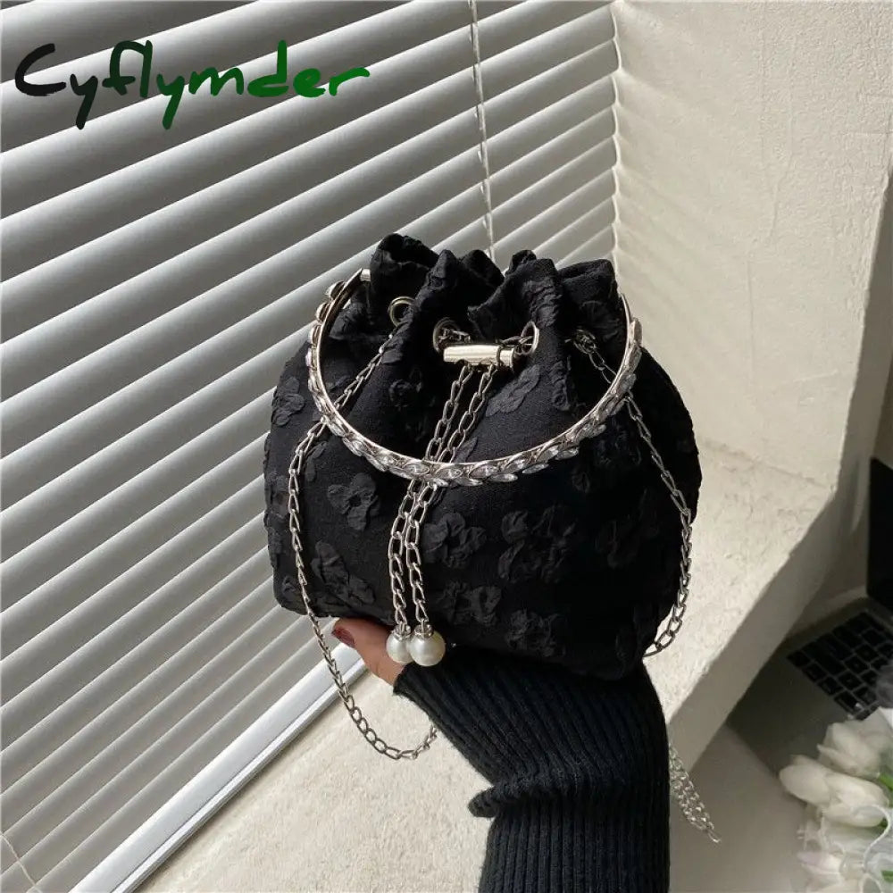 Elegant Women Bucket Bag New Fashion Korean Style Summer Crossbody Black Chain Designer Bags