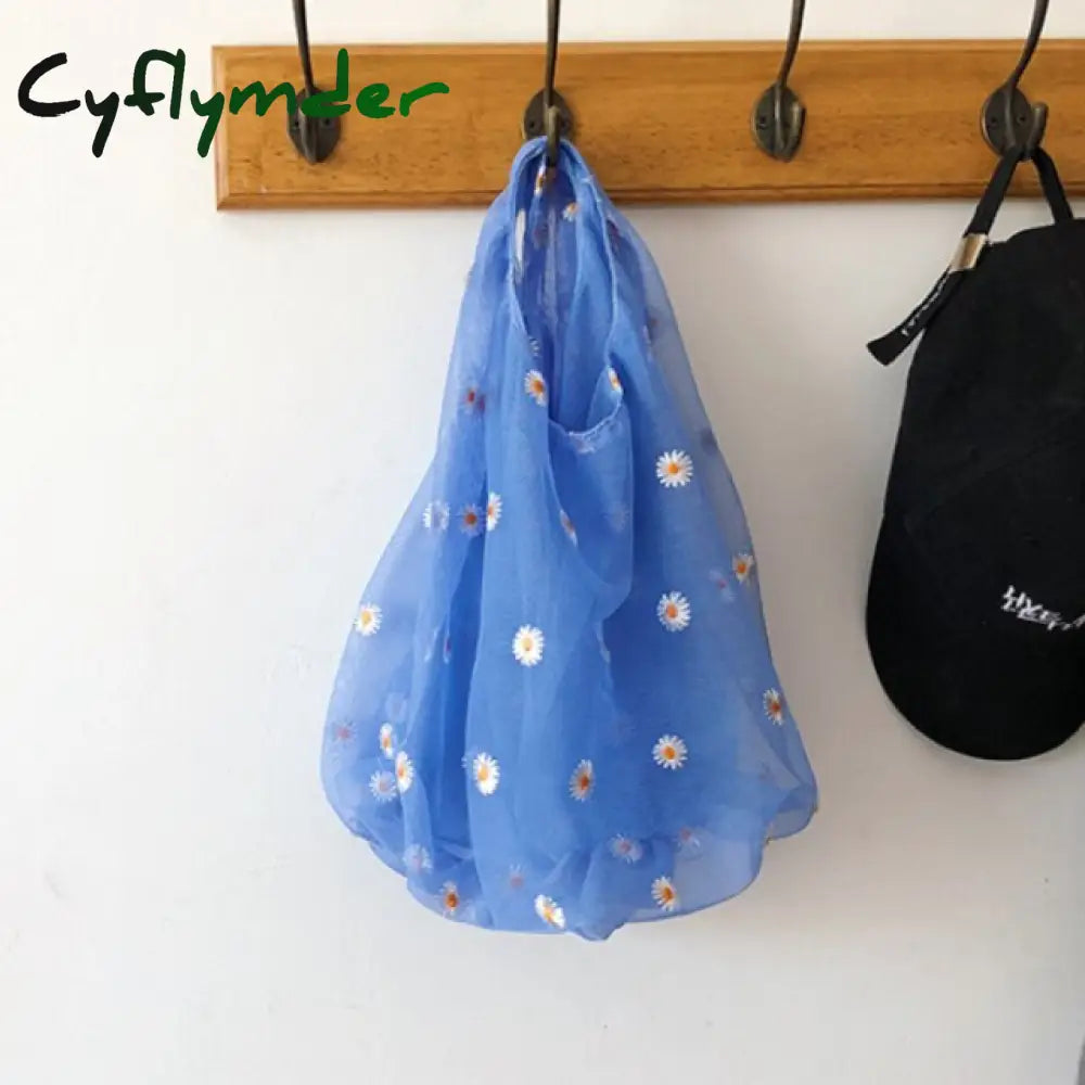 Fancy Spring Summer Newest Trendy Little Daisies Organza Tote Embroidered Handbags For Women Fresh