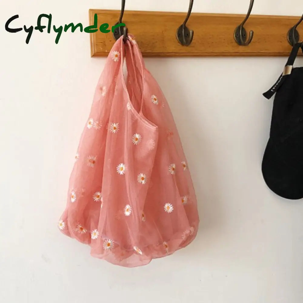 Fancy Spring Summer Newest Trendy Little Daisies Organza Tote Embroidered Handbags For Women Fresh
