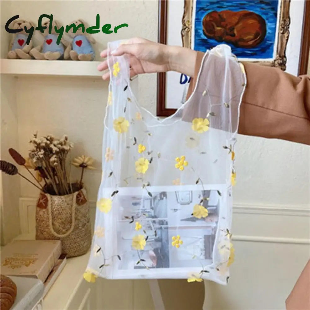 Fancy Spring Summer Newest Trendy Little Daisies Organza Tote Embroidered Handbags For Women Fresh