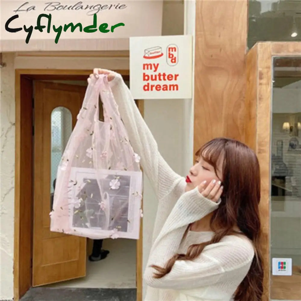 Fancy Spring Summer Newest Trendy Little Daisies Organza Tote Embroidered Handbags For Women Fresh