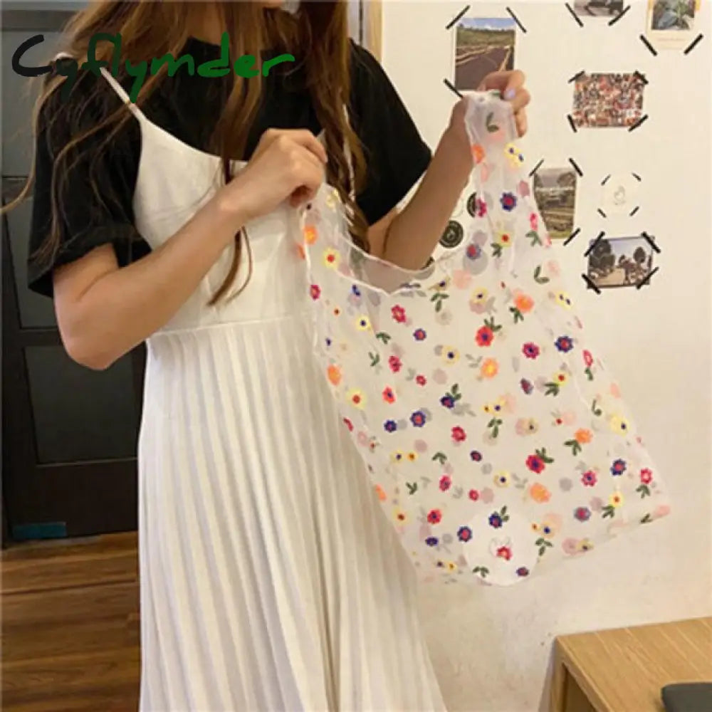 Fancy Spring Summer Newest Trendy Little Daisies Organza Tote Embroidered Handbags For Women Fresh