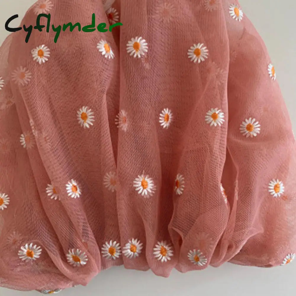 Fancy Spring Summer Newest Trendy Little Daisies Organza Tote Embroidered Handbags For Women Fresh