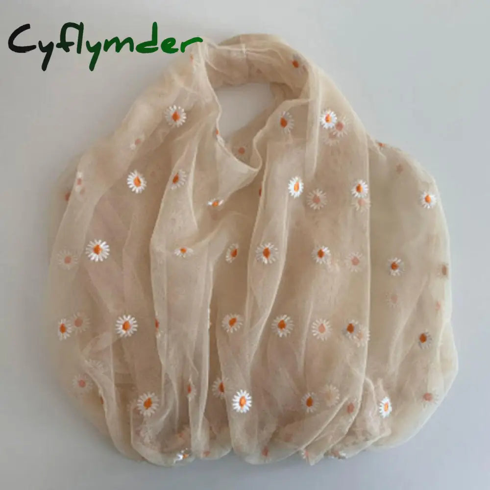 Fancy Spring Summer Newest Trendy Little Daisies Organza Tote Embroidered Handbags For Women Fresh