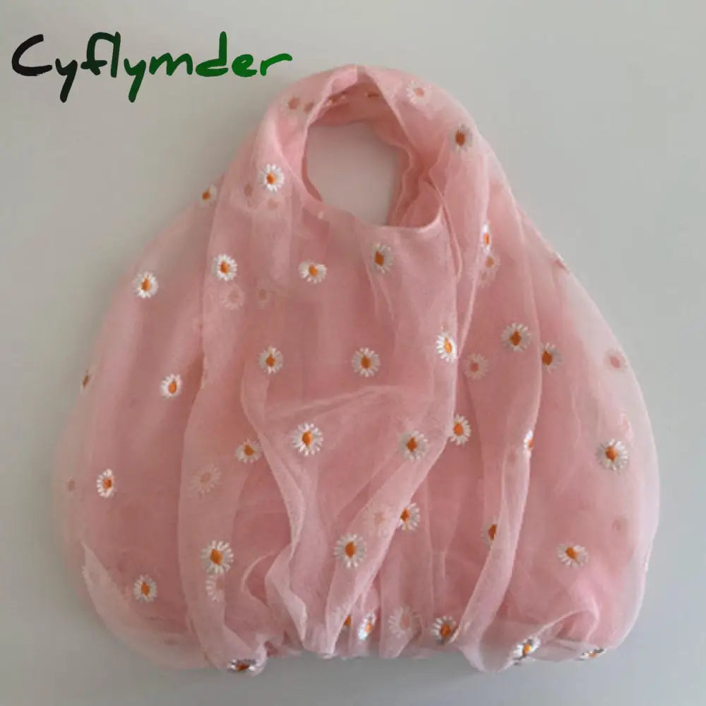 Fancy Spring Summer Newest Trendy Little Daisies Organza Tote Embroidered Handbags For Women Fresh