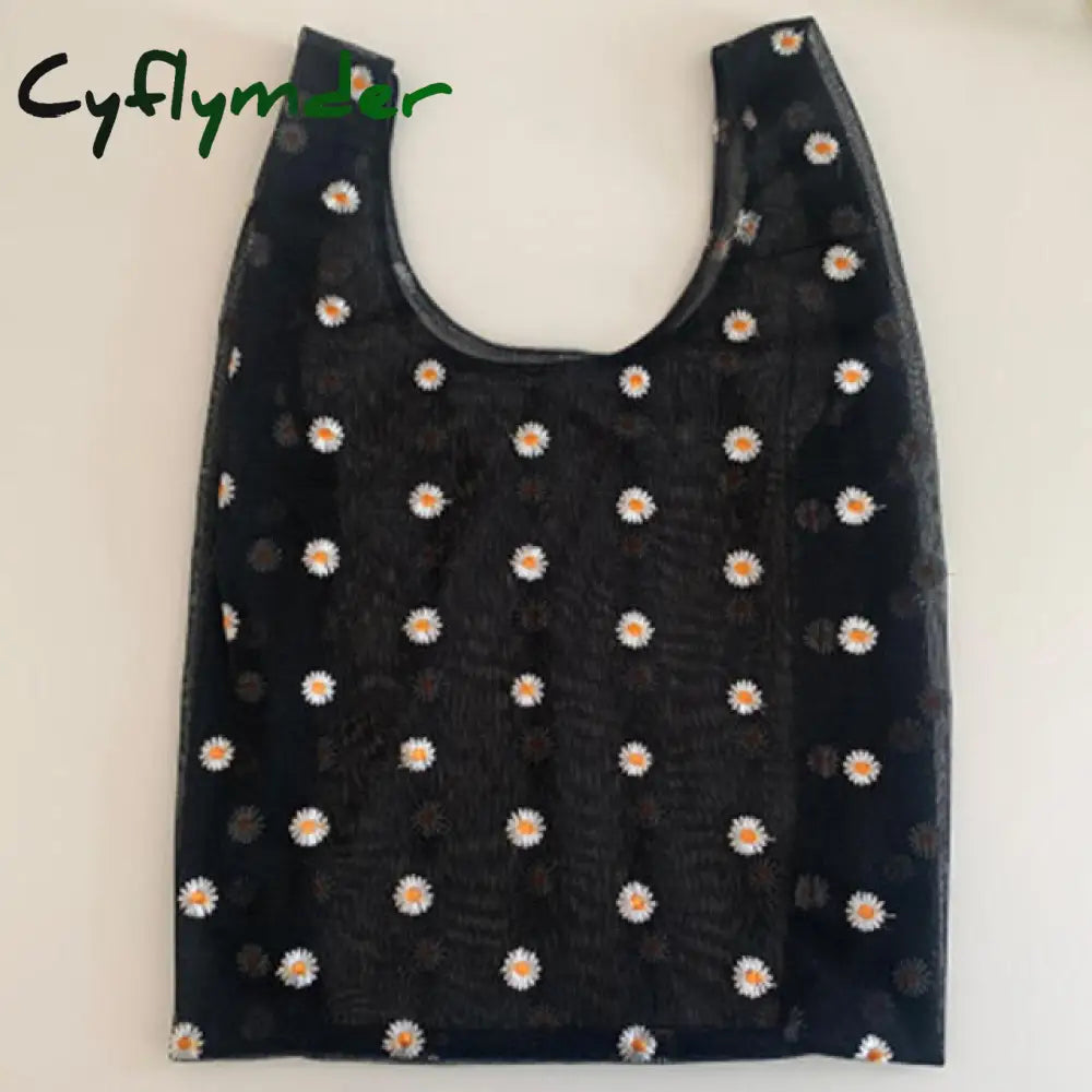 Fancy Spring Summer Newest Trendy Little Daisies Organza Tote Embroidered Handbags For Women Fresh