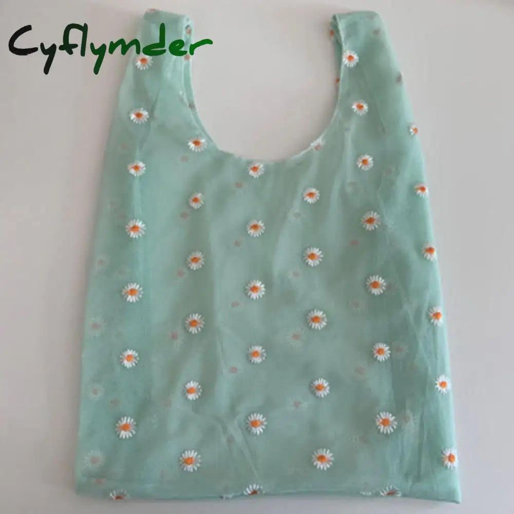 Fancy Spring Summer Newest Trendy Little Daisies Organza Tote Embroidered Handbags For Women Fresh