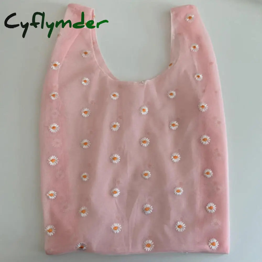 Fancy Spring Summer Newest Trendy Little Daisies Organza Tote Embroidered Handbags For Women Fresh
