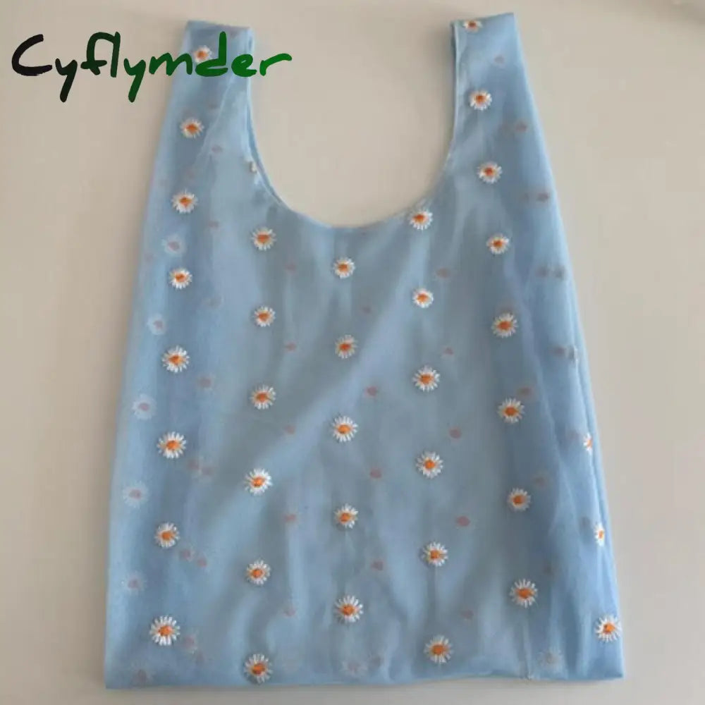 Fancy Spring Summer Newest Trendy Little Daisies Organza Tote Embroidered Handbags For Women Fresh