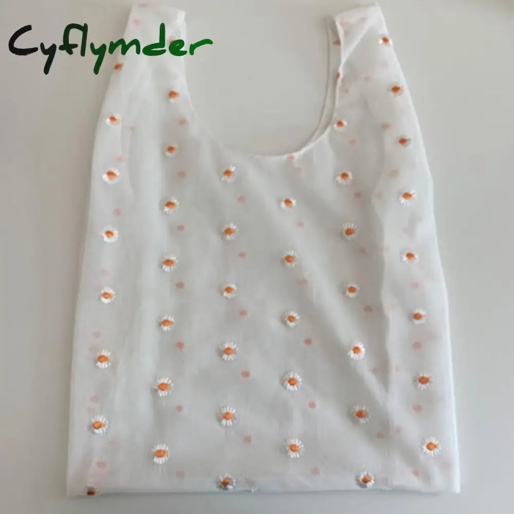 Fancy Spring Summer Newest Trendy Little Daisies Organza Tote Embroidered Handbags For Women Fresh